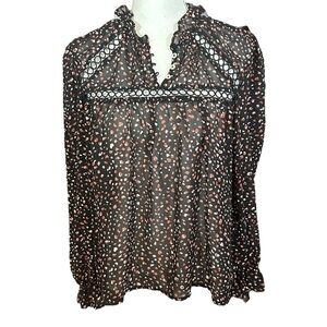 🌸Trendmates- Sheer Flowy Black Blouse w/ Red Dots Long Sleeve- Size XL